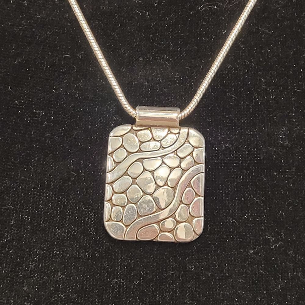 Brighton Silver Pebble Mosaic Rectangle Pendant Necklace - Snake Chain